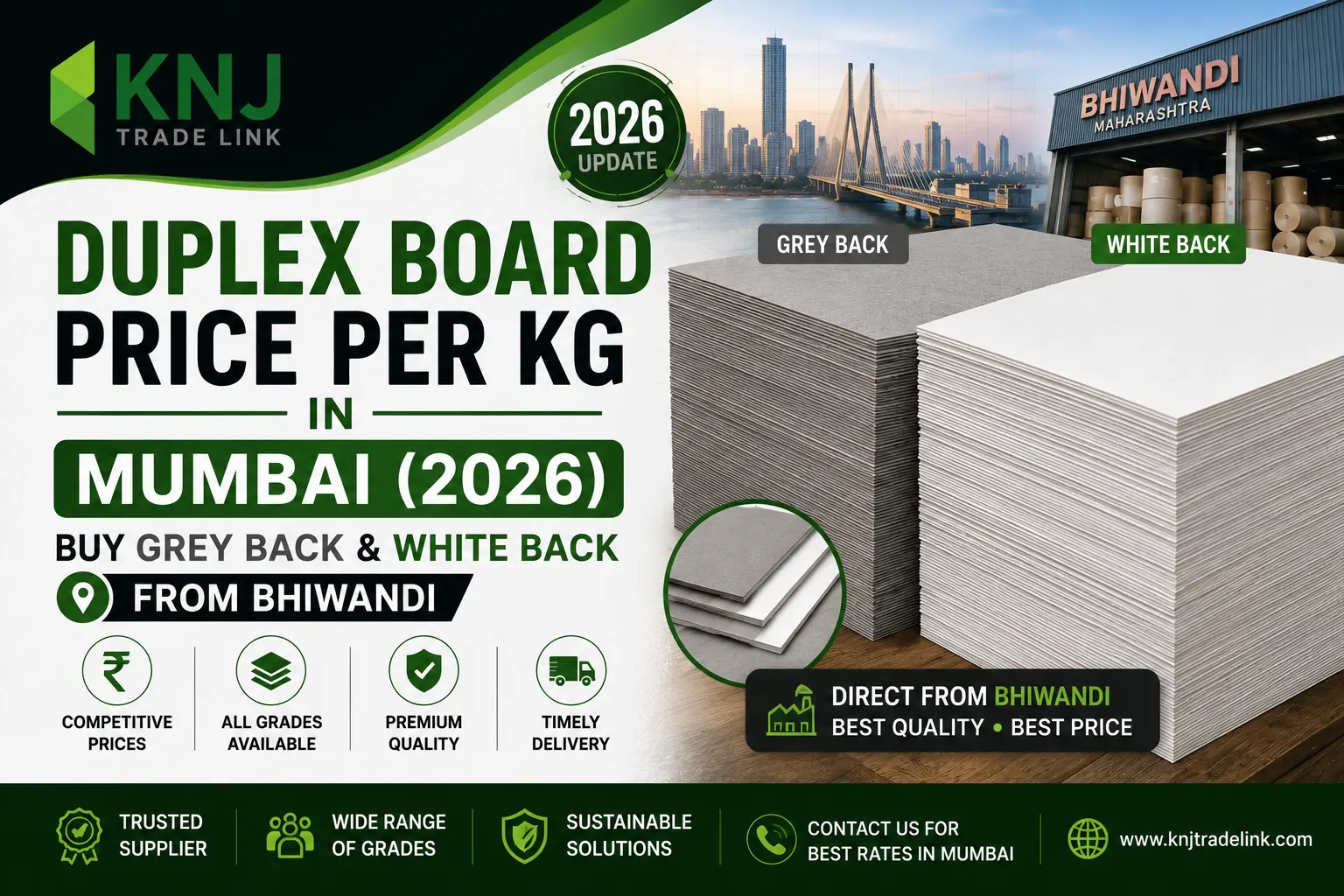 Duplex Board Price Per KG in Mumbai (2026) — Buy Direct from Bhiwandi