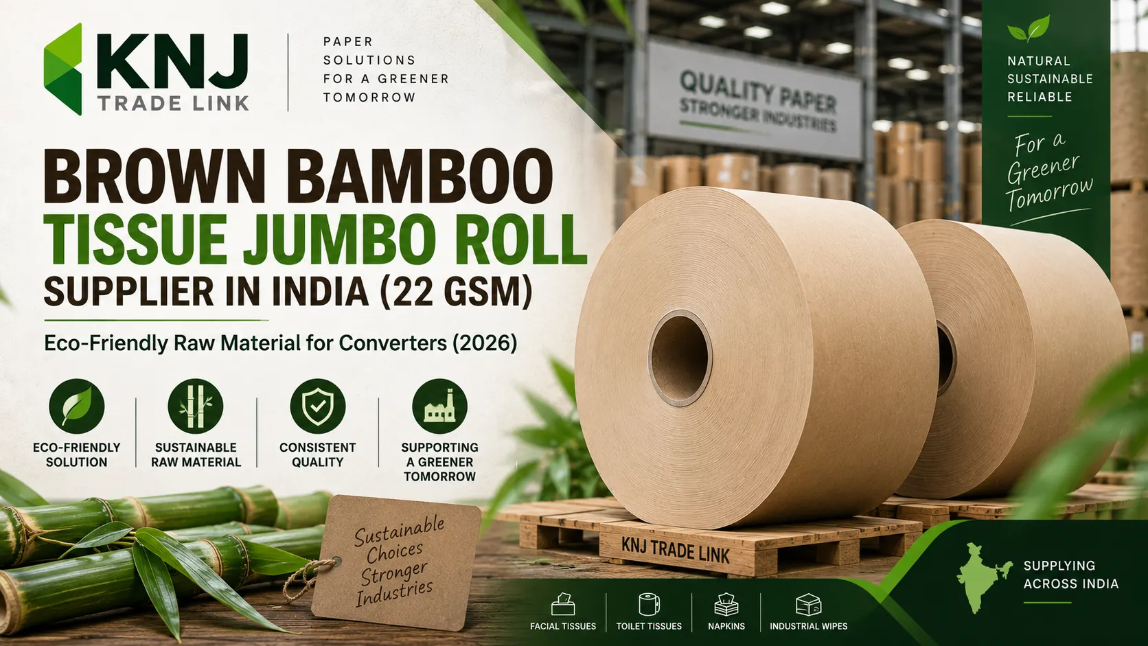 Brown Bamboo Tissue Jumbo Roll Supplier in India